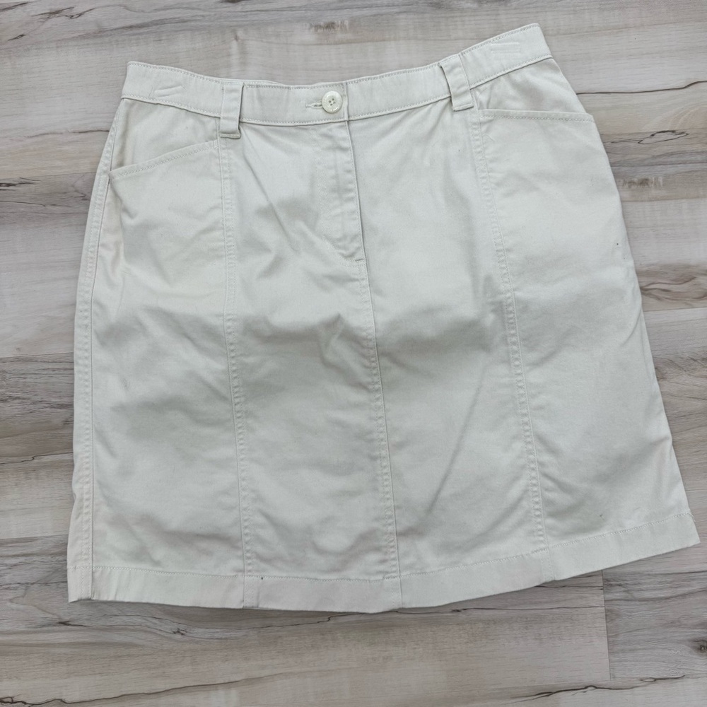 L.L. Bean Skirt Khaki 90s butter mom canvas cotton knee length Sz 16 P Classic